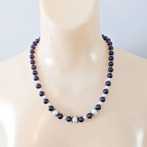 Purple and White Beaded Necklace Costume Jewelry